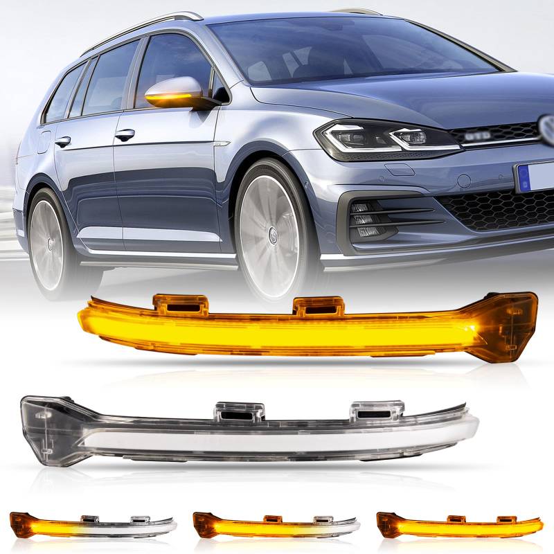 POPMOTORZ 2 Stücke LED Spiegelblinker mit Canbus Fehlerfrei für VW Golf 7 Golf 7.5 Golf 7 R-line Golf 7 GTI Golf Sportsvan E-Golf T-ouran 2, Transparent von POPMOTORZ