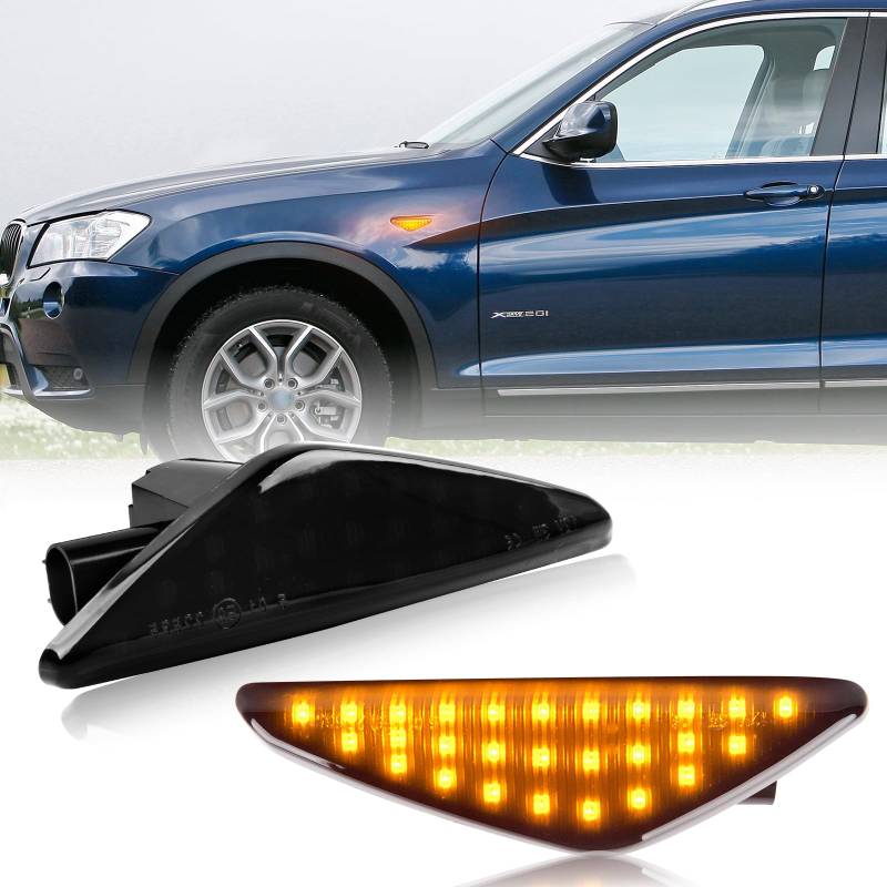 POPMOTORZ LED Blinker Seitenblinker Schwarz mit Canbus Fehlerfrei für BMW E70 X5 E71 X6 F25 X3, 2 Stücke von POPMOTORZ