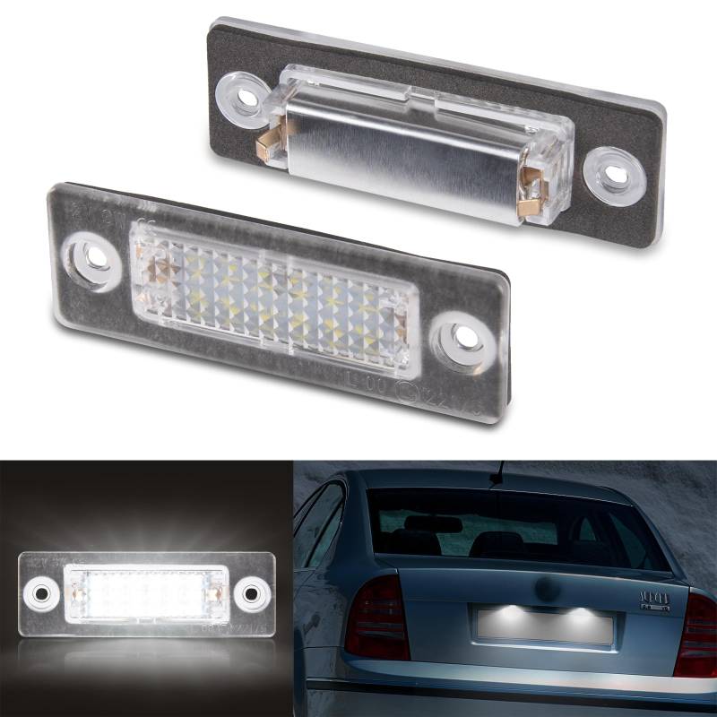 POPMOTORZ LED Kennzeichenbeleuchtung, 2 Stück LED Nummernschildbeleuchtung 2835 SMD mit CanBus Fehlerfrei für Superb Limousine Octavia VW Caddy Golf J-etta P-assat 3C B6 T5 7H 7J T-ouran von POPMOTORZ