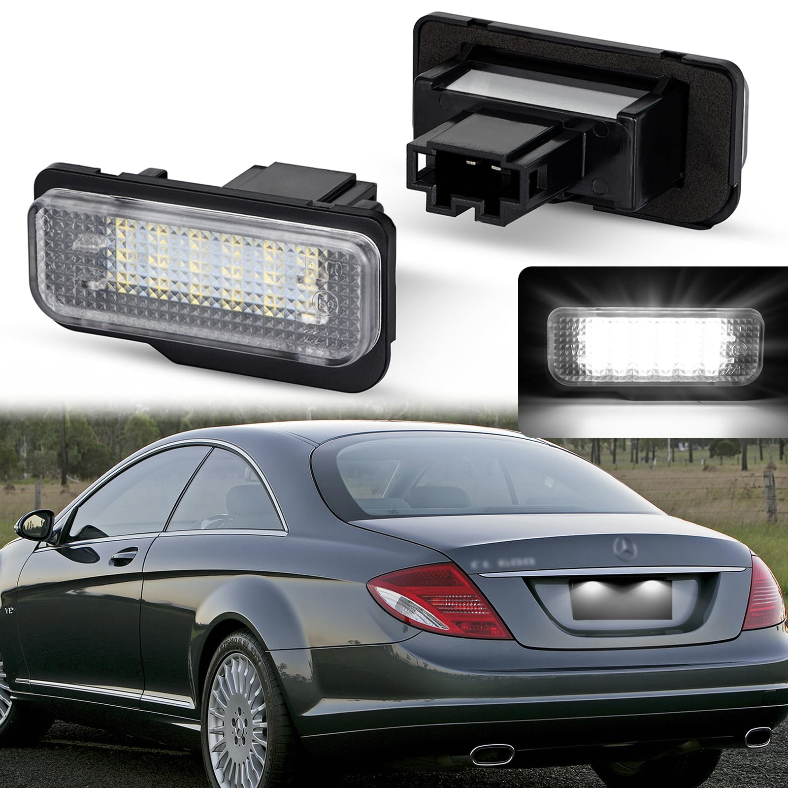 POPMOTORZ LED Kennzeichenbeleuchtung, LED Nummernschildbeleuchtung mit Canbus Fehlerfrei für Mercede-s Benz E-CLASS W211 4D E-CLASS W211 5D C-CLASS W203 5D CLS-CLASS C219 4D SLK-CLASS R171 2D, 2 Stück von POPMOTORZ