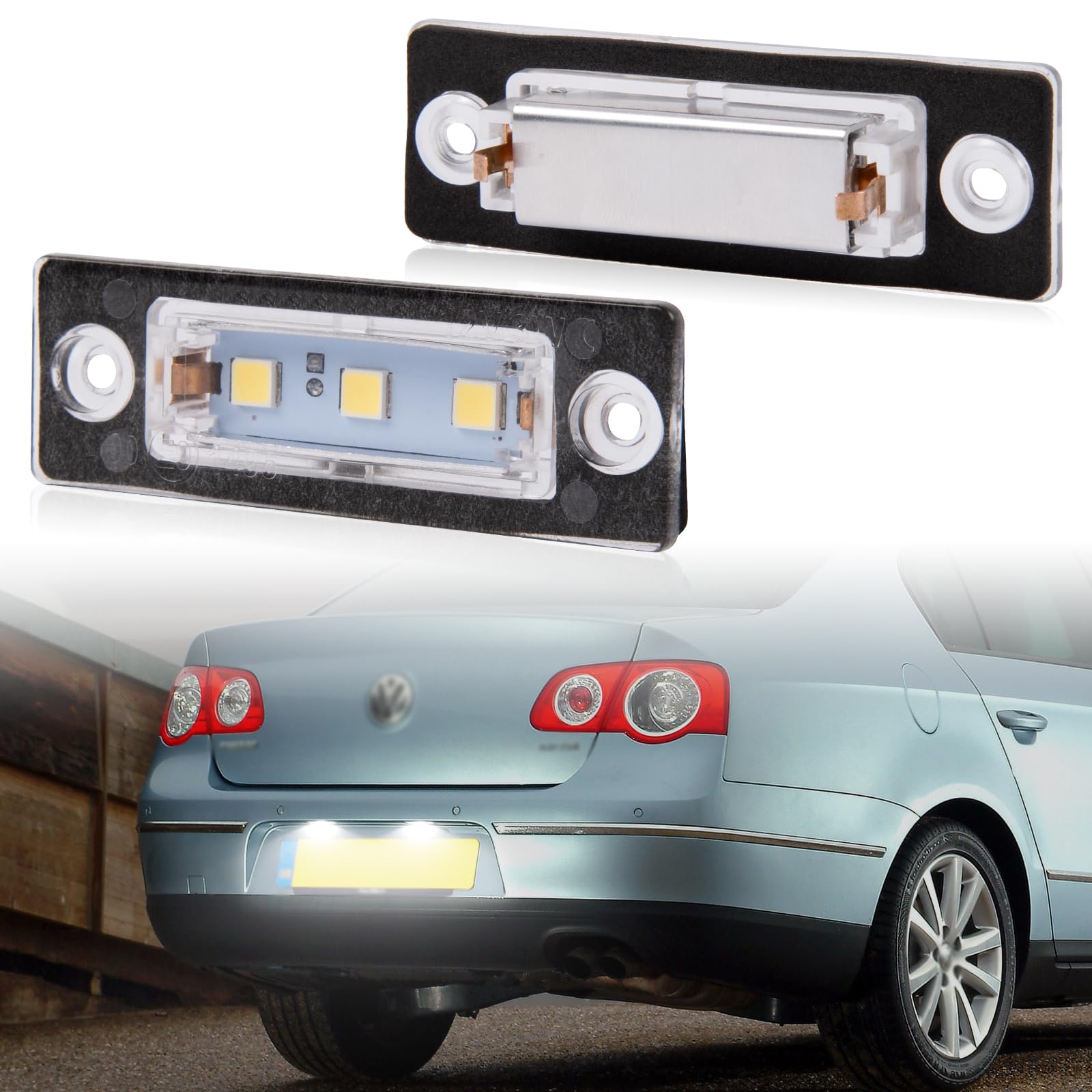 POPMOTORZ LED Kennzeichenbeleuchtung für VW Caddy 2K Golf Plus 5M1 J-etta 1K2 Passat Limousine 3BG Passat Variant 3C B6 T5 7H 7J, LED Nummernschildbeleuchtung mit CanBus, 2 Stücke von POPMOTORZ