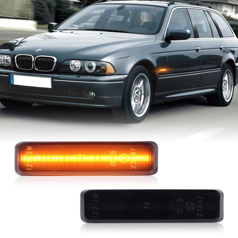 POPMOTORZ LED Seitenblinker Blinker Schwarz mit Canbus Fehlerfrei 2835 SMD für BMW 5 Series E39 12/1995-06/2003 E39 M5 1998-2003, 2 Stück von POPMOTORZ