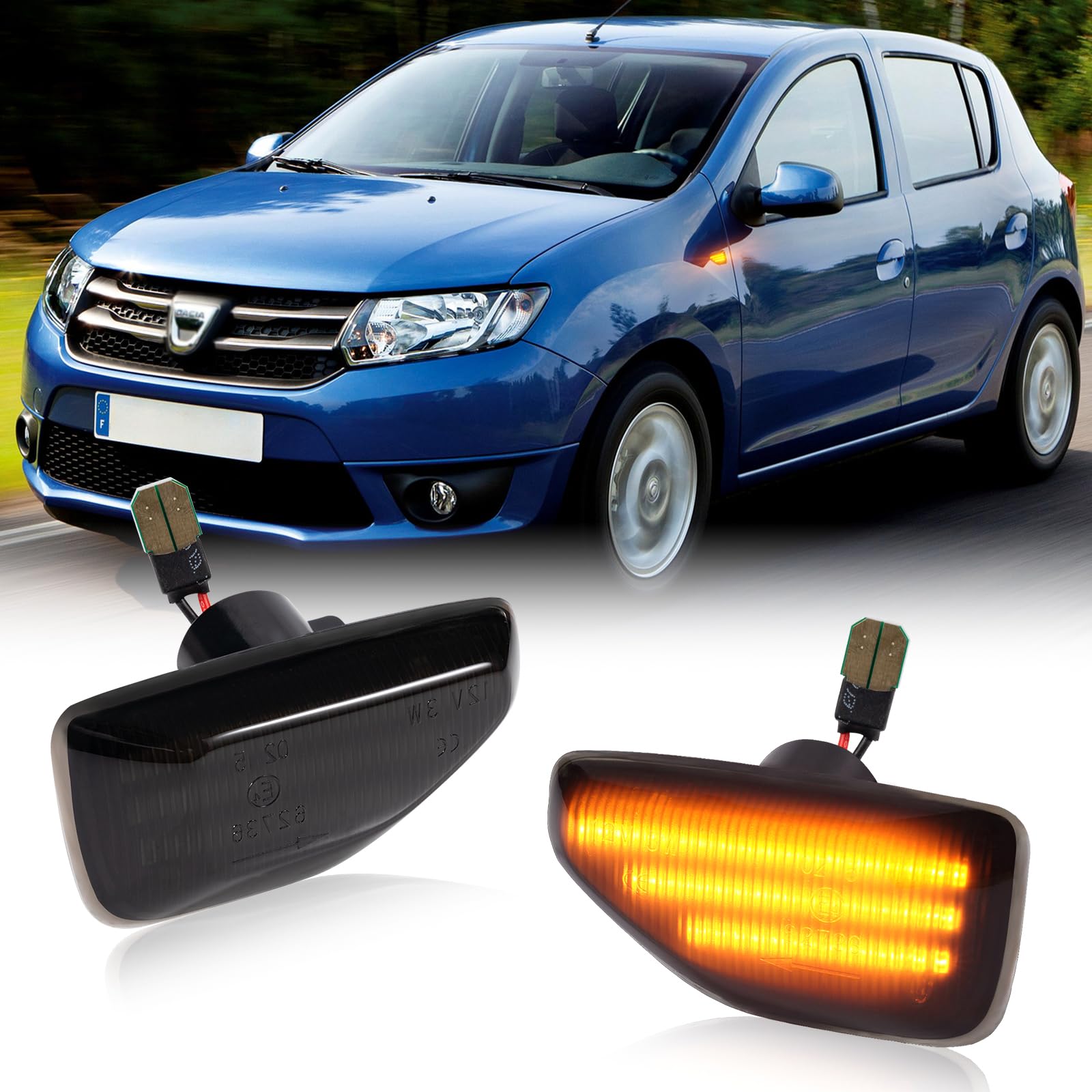 POPMOTORZ LED Seitenblinker Blinker Schwarz mit Canbus Fehlerfrei 2835 SMD für Dacia Logan II Sandero II Duster R-enault Sandero Stepway Duster, 2 Stück von POPMOTORZ