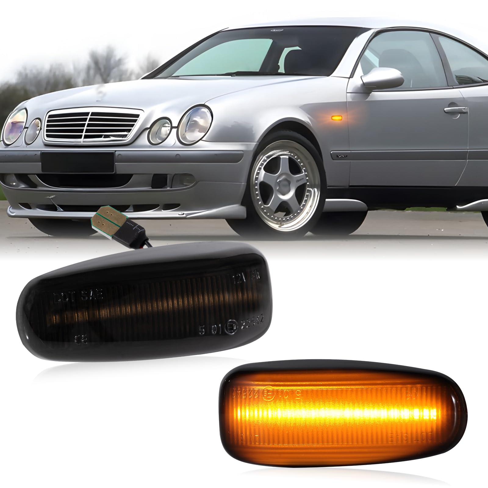 POPMOTORZ LED Seitenblinker Blinker Schwarz mit Canbus Fehlerfrei 2835 SMD für Mercede-s Benz E-Class W124 W210/S210 ML-Class W163 C-Class W202 CLK-Class W208 CLK320 SLK-Class R129 Vito W638, 2 Stück von POPMOTORZ