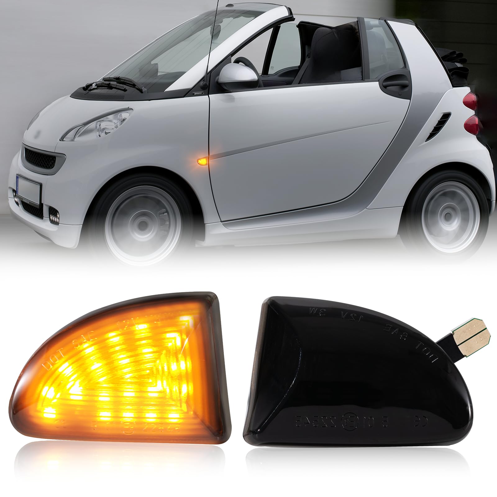 POPMOTORZ LED Seitenblinker Blinker Schwarz mit Canbus Fehlerfrei 2835 SMD für Mercede-s Benz Smart Fortwo W451 Coupe/Cabrio 2007-2019, 2 Stück von POPMOTORZ