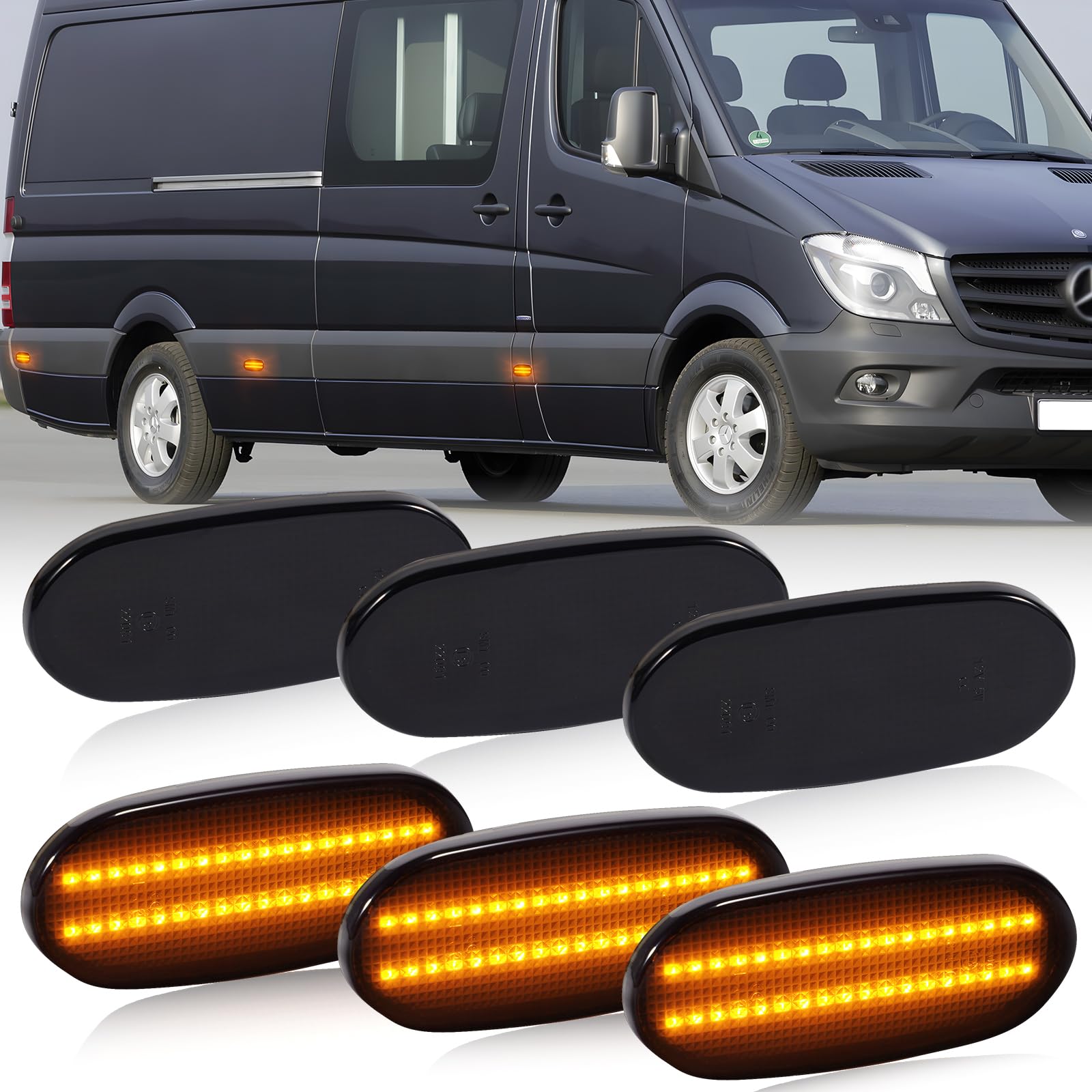 POPMOTORZ LED Seitenblinker Blinker Schwarz mit Canbus Fehlerfrei 2835 SMD für Mercede-s Benz Sprinter W906 VW C-RAFTER, 6 Stück von POPMOTORZ