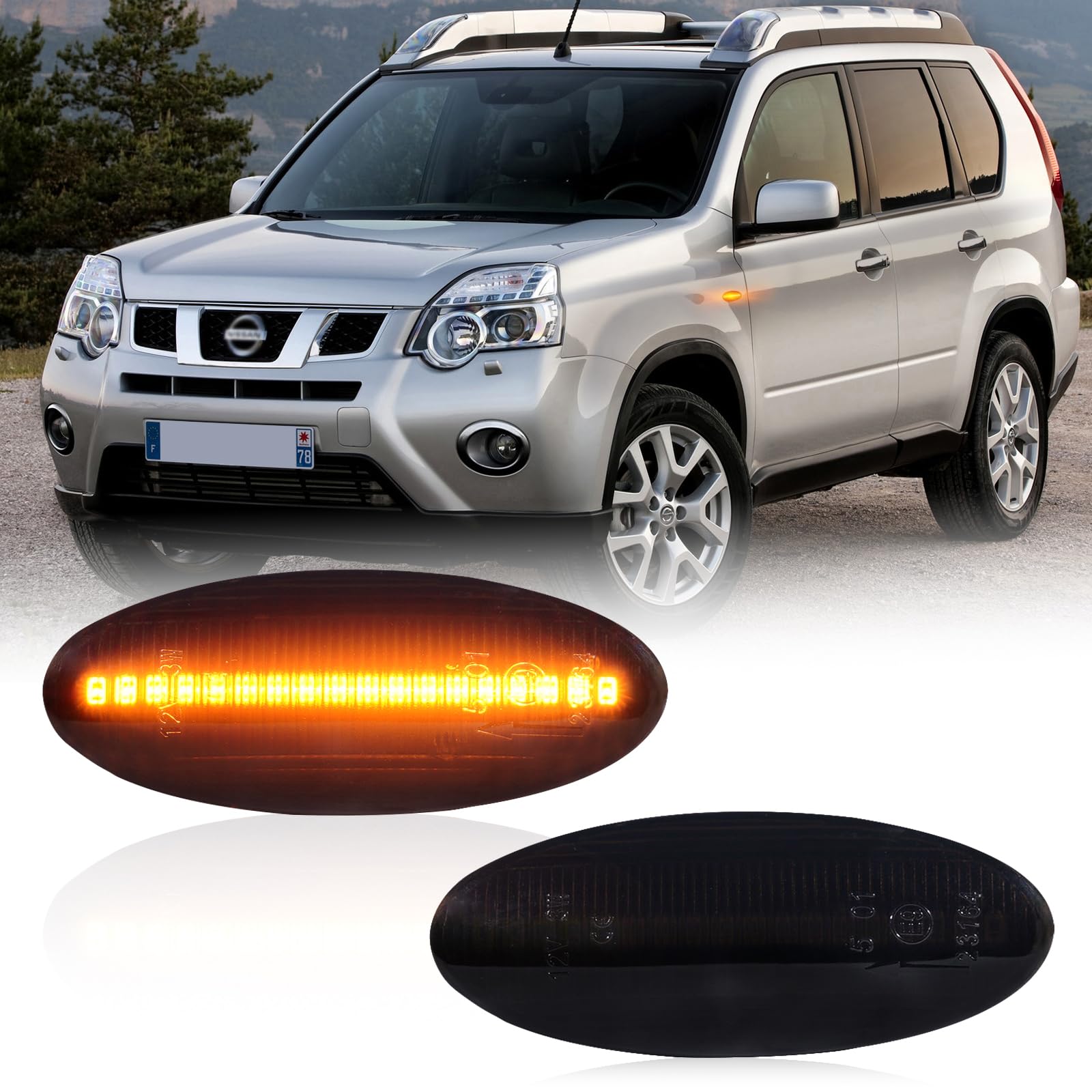 POPMOTORZ LED Seitenblinker Blinker Schwarz mit Canbus Fehlerfrei 2835 SMD für N.issa-n Cube Juke Leaf Micra K12 K13 Note E11 Qashqai J10 X-trail T31, 2 Stück von POPMOTORZ