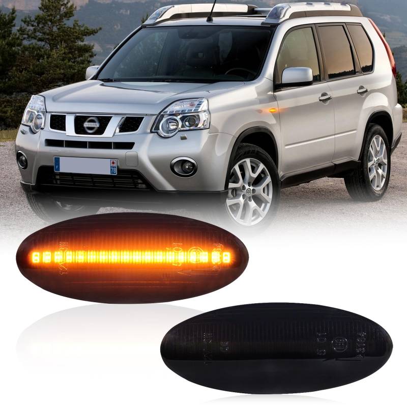 POPMOTORZ LED Seitenblinker Blinker Schwarz mit Canbus Fehlerfrei 2835 SMD für N.issa-n Cube Juke Leaf Micra K12 K13 Note E11 Qashqai J10 X-trail T31, 2 Stück von POPMOTORZ