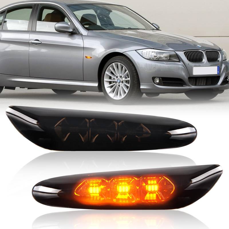 POPMOTORZ LED Seitenblinker Blinker Schwarz mit Canbus Fehlerfrei 3014 SMD für BMW 1 Series E81 E82 E87 E88 3 Series E46 E36 E90 E91 E92 E93 5 Series E60 E61 X1 E84 X3 E83, 2 Stück von POPMOTORZ