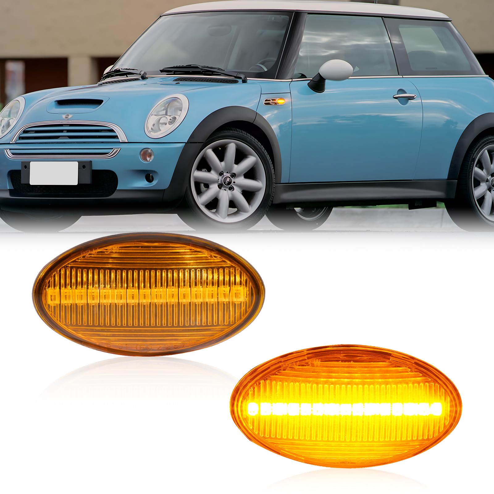 POPMOTORZ LED Seitenblinker Blinker für Mini Cooper R50 R52 R53 2001-2006 mit Canbus Fehlerfrei 2835 SMD Orangefarbene Linse, 2 Stück von POPMOTORZ