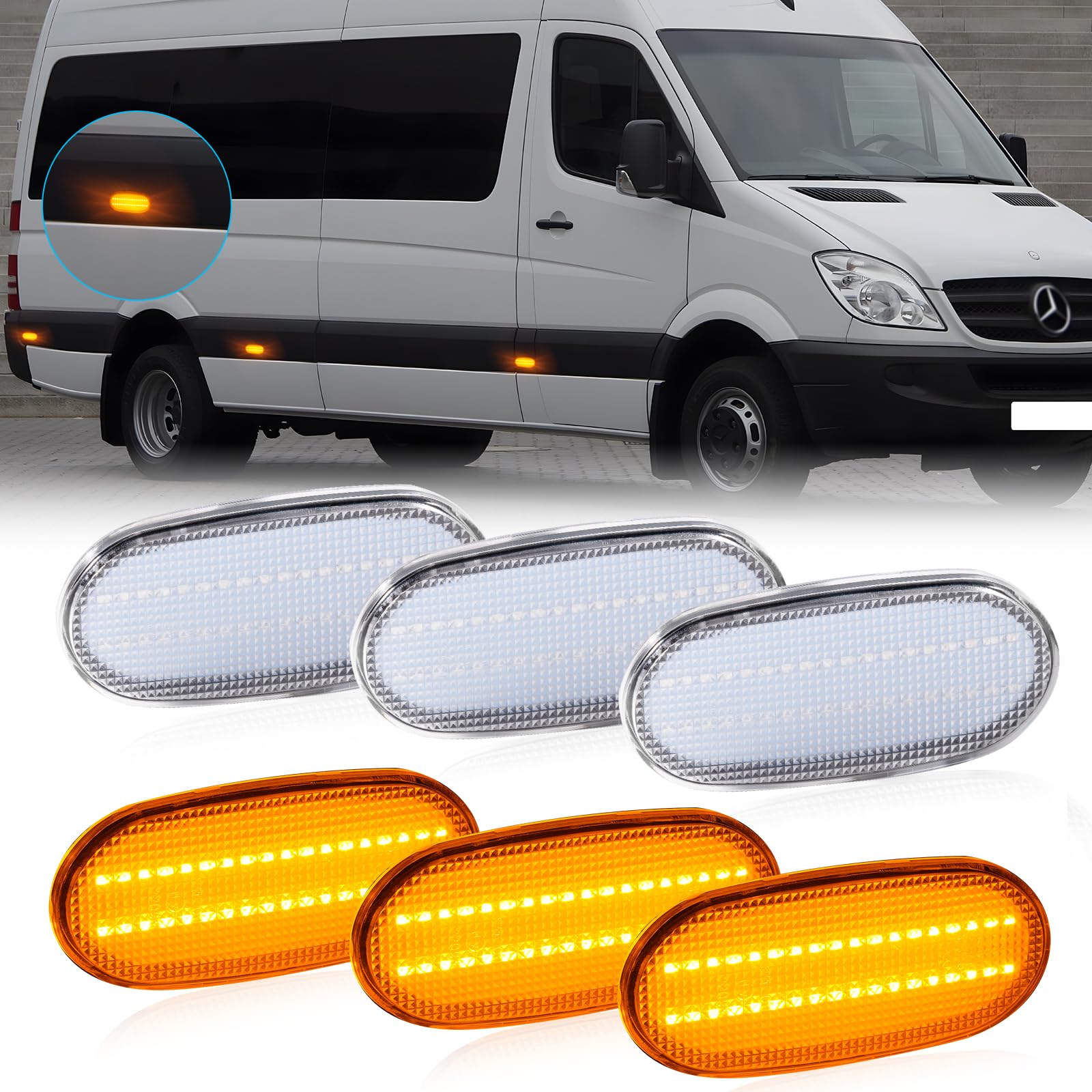 POPMOTORZ LED Seitenblinker Blinker mit Canbus Fehlerfrei 2835 SMD für Mercede-s Benz Sprinter W906 VW C-RAFTER, 6 Stück von POPMOTORZ