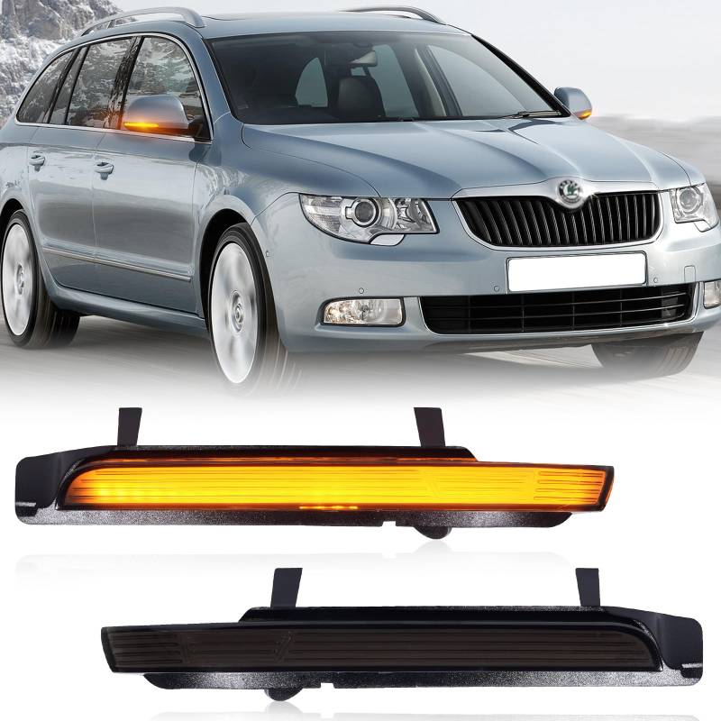 POPMOTORZ LED Spiegelblinker Schwarz mit Canbus Fehlerfrei 2835 SMD für Octavia 1Z3 Hatchback Octavia 1Z5 Estate Superb 3T4 Hatchback Superb 3T5 Estate, 2 Stück von POPMOTORZ