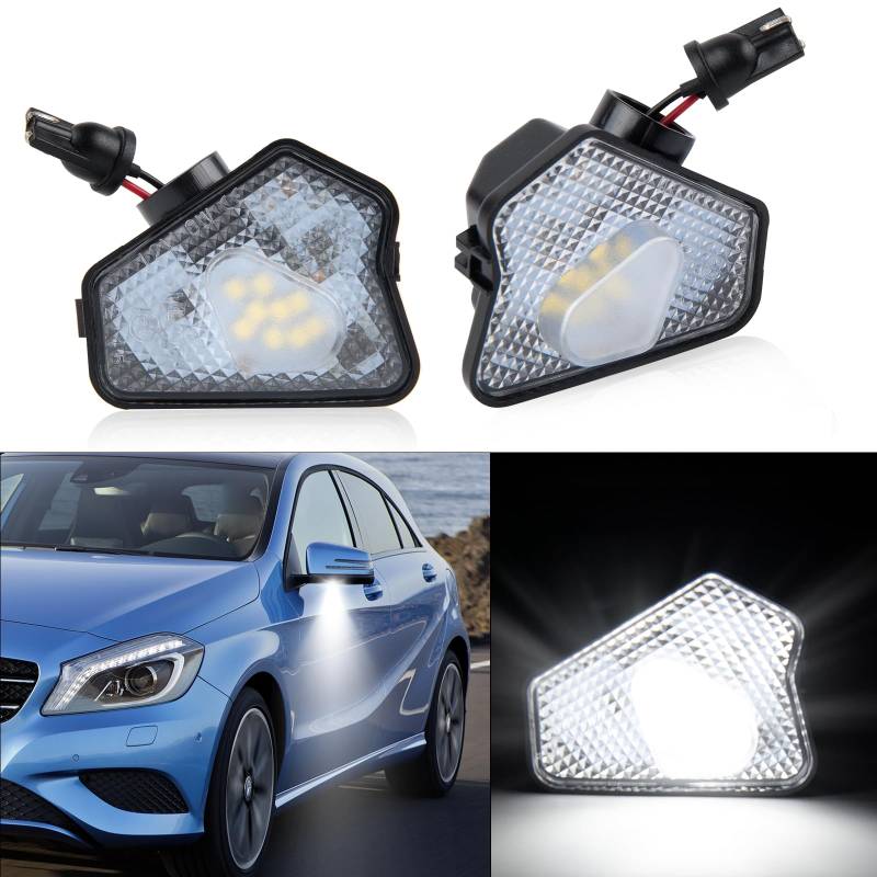 POPMOTORZ LED Umfeldbeleuchtung Spiegel, LED Seitenspiegel Pfützenlicht mit Canbus Fehlerfrei für Mercede-s Benz A-Class W176 B-Class W242/W246 C-Class E-Class S-Class CLA-Class CLS-Class, 2 Stück von POPMOTORZ