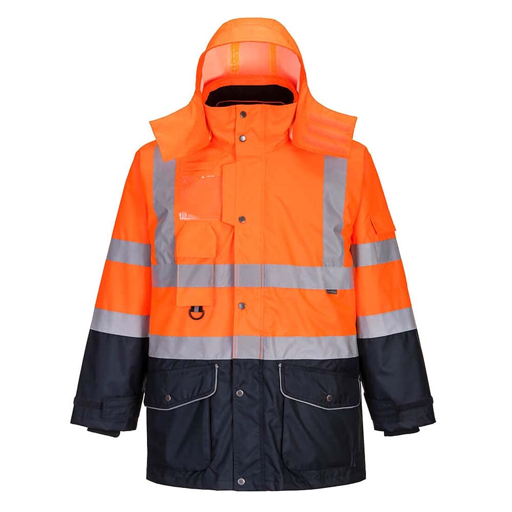 Portwest S426 Hi-Vis 7-in-1 Arbeitsjacke mit Kontrast, Small, Orange/blau Marineblau, 1 von Portwest