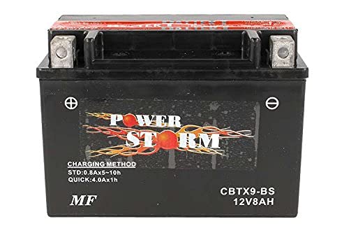 Motorrad Batterie Power Storm CBTX9-BS (YTX9-BS) wartungsfrei 12V 8Ah Maße: 150x87x105mm kompatibel mit Kawasaki ZX6R Ninja ABS FDF (ZX636EFA) 636 2013-2016 von POWER STORM