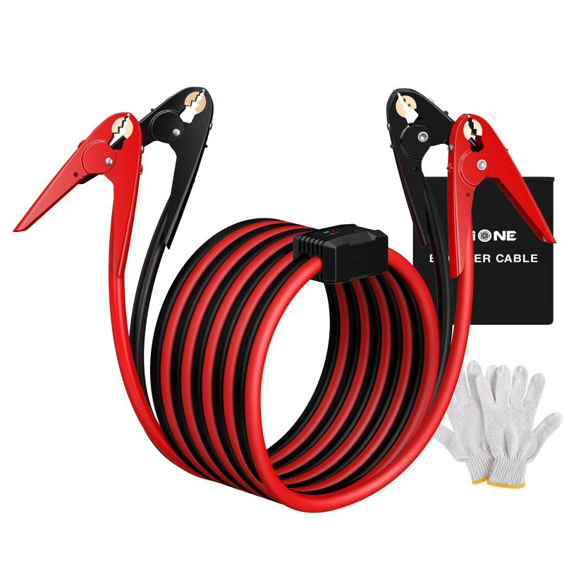 Heavy Duty Jumper Cables - 1 Gauge 25 FT 900Amp Automotive Booster Jumper Cables with Reverse Polarity Protection for Car, SUV and Trucks Battery, Jumper Cables Kit with Gloves, in Carry Bag von POWERBEST