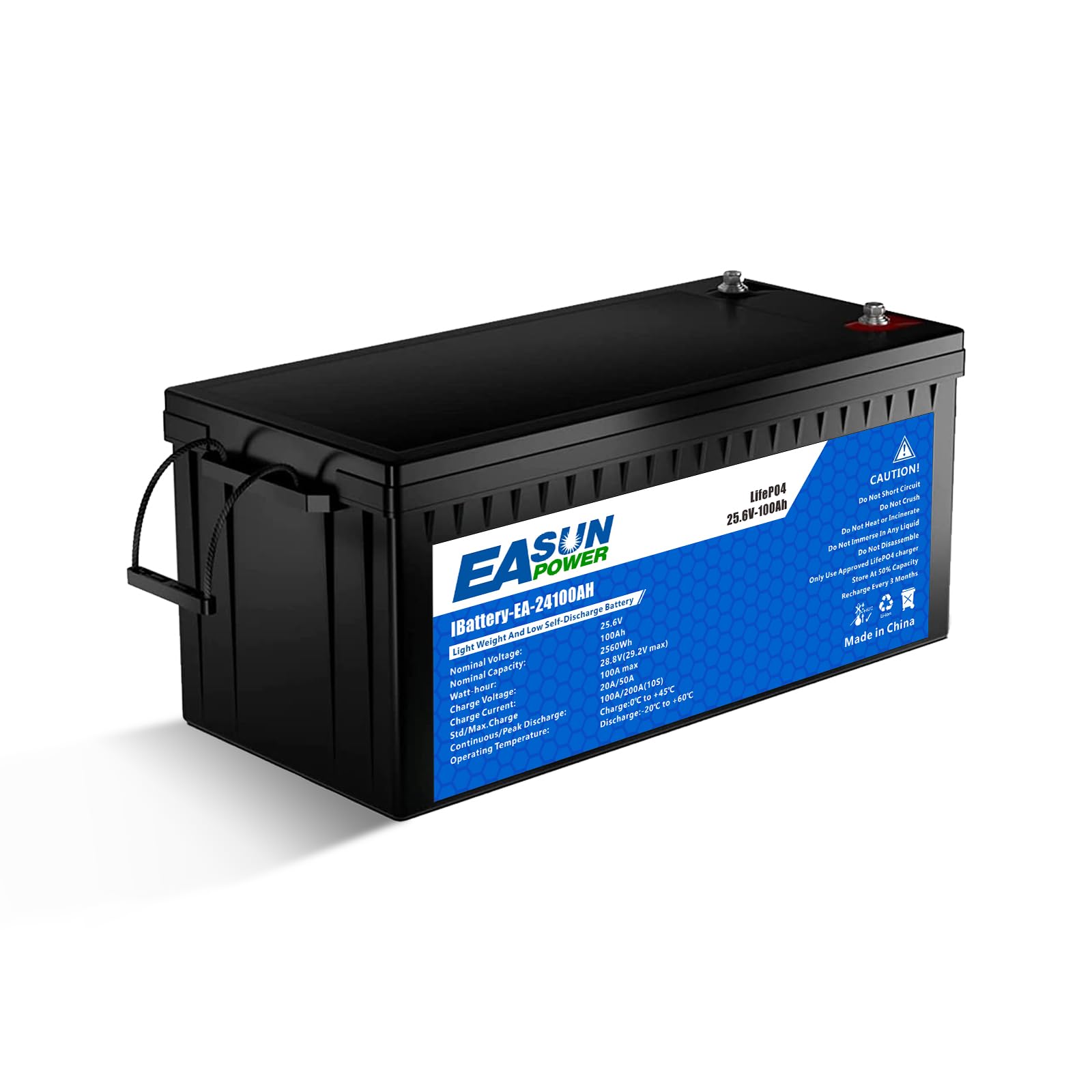 POWLAND LiFePO4 100Ah 24V Batterie,LiFePO4 Batterie 100ah LiFePO4 24v Solarbatterie 24v mit BMS Schutz und 6000+ Zyklen Tragbare für Wohnmobil,Solaranlage,Boot,Haushalt,Solarpanel Kit,Camping von POWLAND