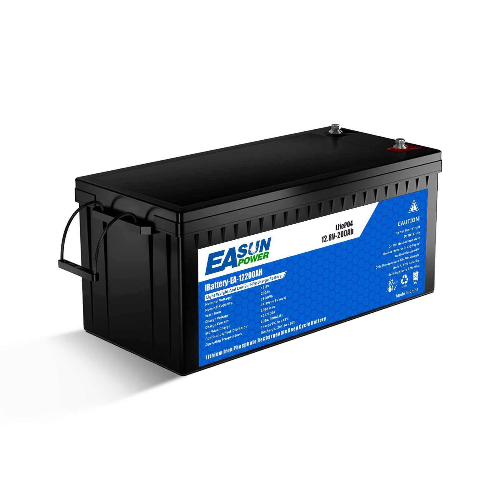 POWLAND LiFePO4 200Ah 12V Batterie,LiFePO4 Batterie 200ah LiFePO4 12v Solarbatterie 12v mit BMS Schutz und 6000+ Zyklen Tragbare für Wohnmobil,Solaranlage,Boot,Haushalt,Solarpanel Kit,Camping von POWLAND