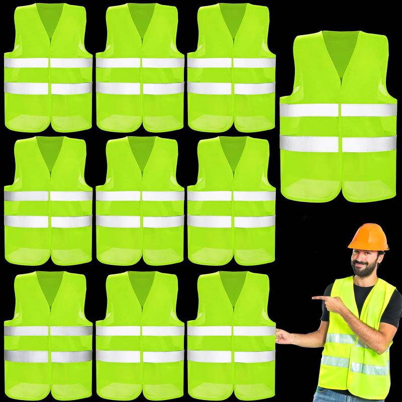 POWZOO Warnwesten Auto,10 stück Sicherheitsweste Reflektorweste Auto-Warnweste Pannenweste-Waschbar,Neongelb 360°Reflektierend High Visibility Vest.für Autofahrer,Sanitärarbeiter,Straßenrettung usw. von POWZOO