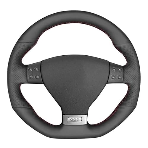 PPLKHS Auto Lenkradbezug Für Golf 5 Für Mk5 Für GTI Für Golf 5 R32 Für R GT 2005 Lenkungswickel Mikrofaser-Autolenkradabdeckung Steering Wheel Cover(Black Thread) von PPLKHS