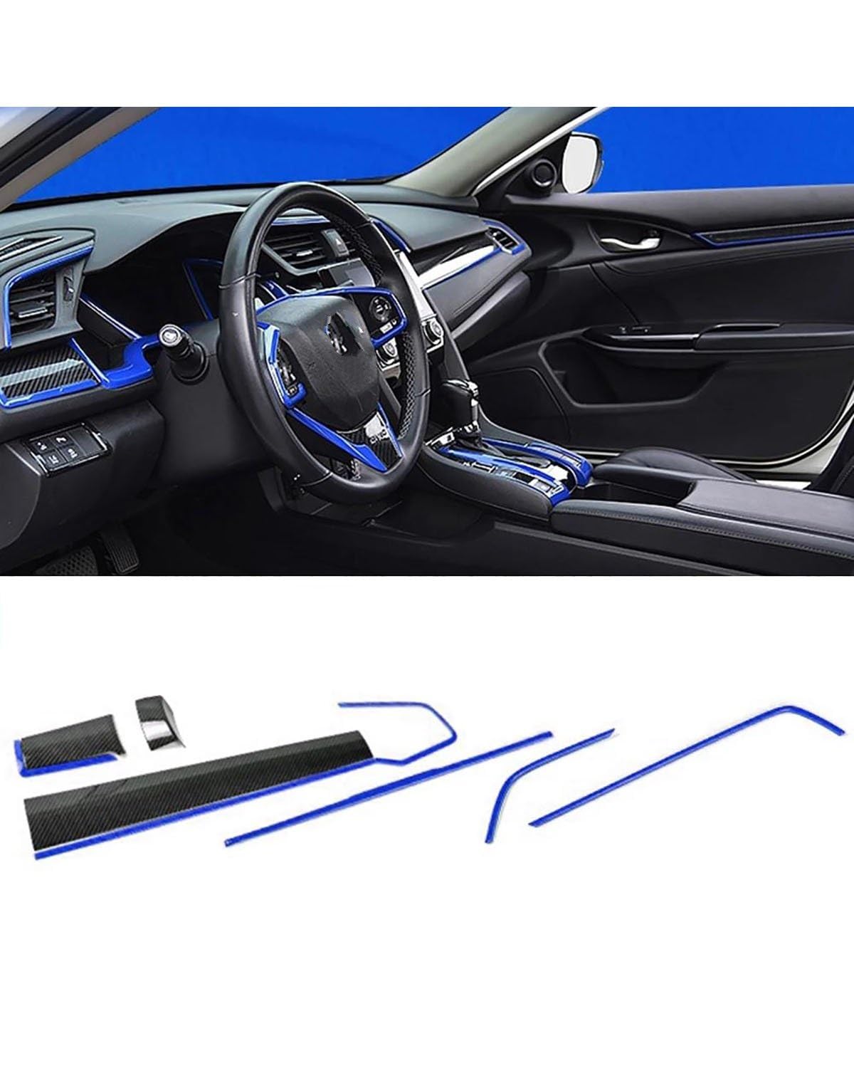 Verkleidung der Konsolenverkleidung 9 Stücke Für Civic Für 10Th 2016 2017-2019 Autozubehör Carbon Fiber Auto Konsole Center Dashboard Abdeckung Trim Dekorative Aufkleber(Blue) von PPLKHS