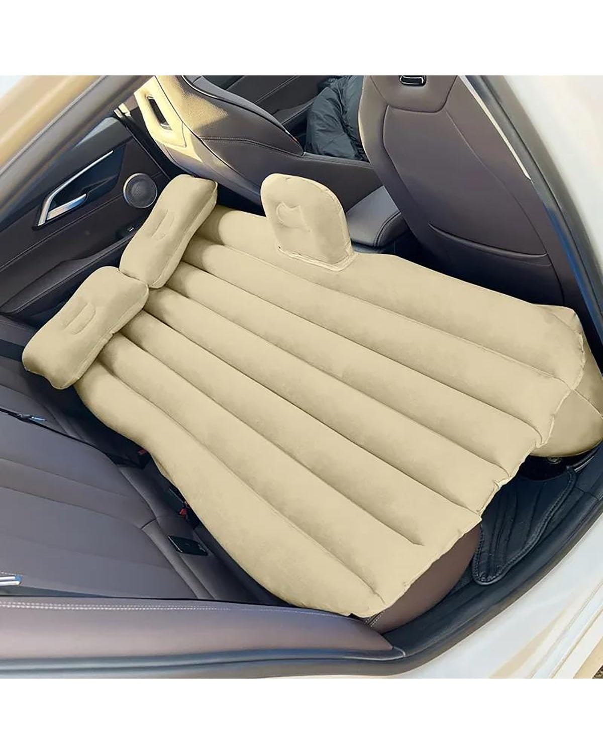 shiyan Weiches, beflocktes Stoff-Auto-Aufblasbett, Luftkissenbett, tragbares Auto-Reisebett für die meisten Kleinwagen(Beige) von PPLKHS