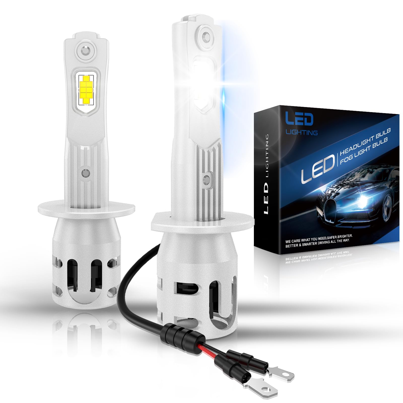 PPYYEMU LED-Leuchtmittel H1, 120 W, 30.000 lm, 700 % superhell, 6500 K kaltweiß, kein Adapter erforderlich, fehlerfrei, Mini-Größe 1:1, belüftet, Plug & Play, 2 Leuchtmittel H1 von PPYYEMU