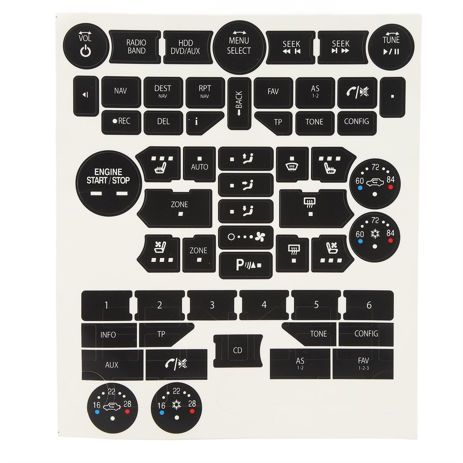 PQAWSFR Switch Knopf Aufkleber Kompatibel Mit SAAB Für 9-5NG Interne Tastenaufkleber Auto-Reparaturaufkleber Interne Tasten Set Mit Tastenaufklebern Reparaturset Für Tasten Tastenabziehbilder Auto von PQAWSFR