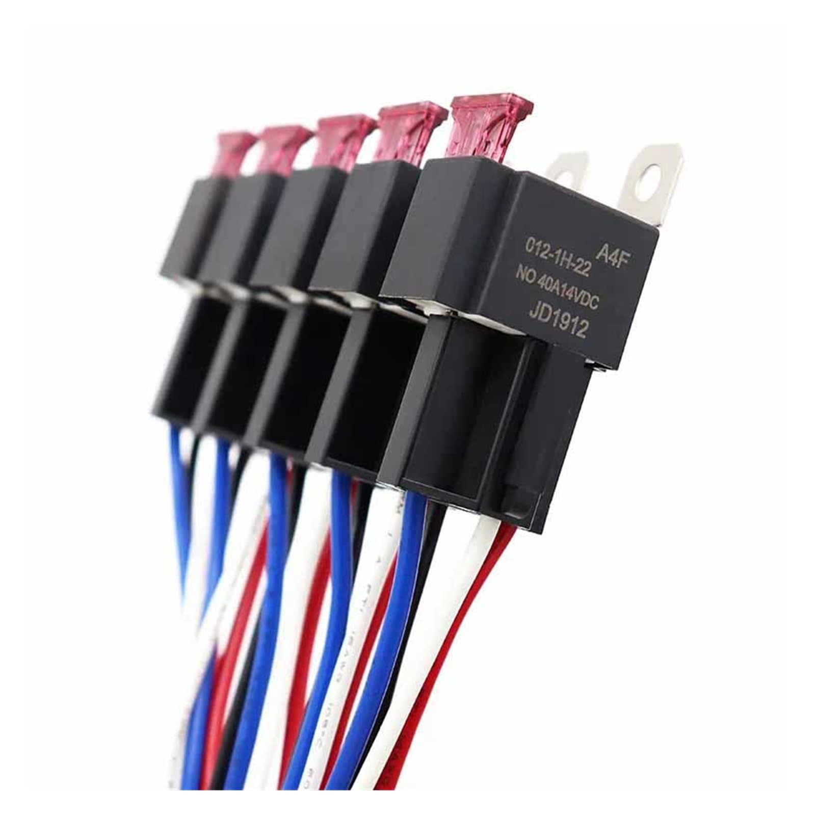 PQMIERA 5PCS Auto Sicherung Relais Automotive Relais Schaltung Steuerung 40A 12V/24V JD1912 Kupfer Terminal Auto relais Kabelbaum(12V 4p With socket) von PQMIERA