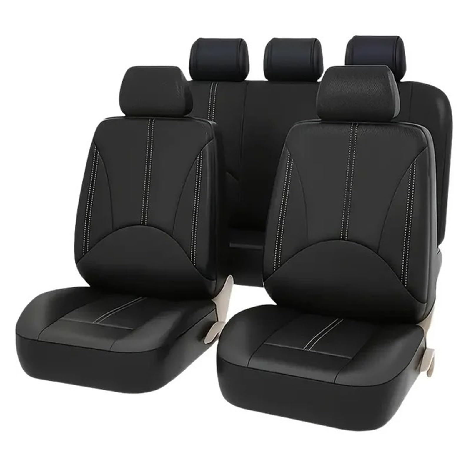 PQMIERA 9-teiliger Universal-Autositzbezug, komplettes Set, PU-Leder, atmungsaktiv, vorne und hinten, passend for Autos, LKWs, Lieferwagen, SUVs(Black) von PQMIERA