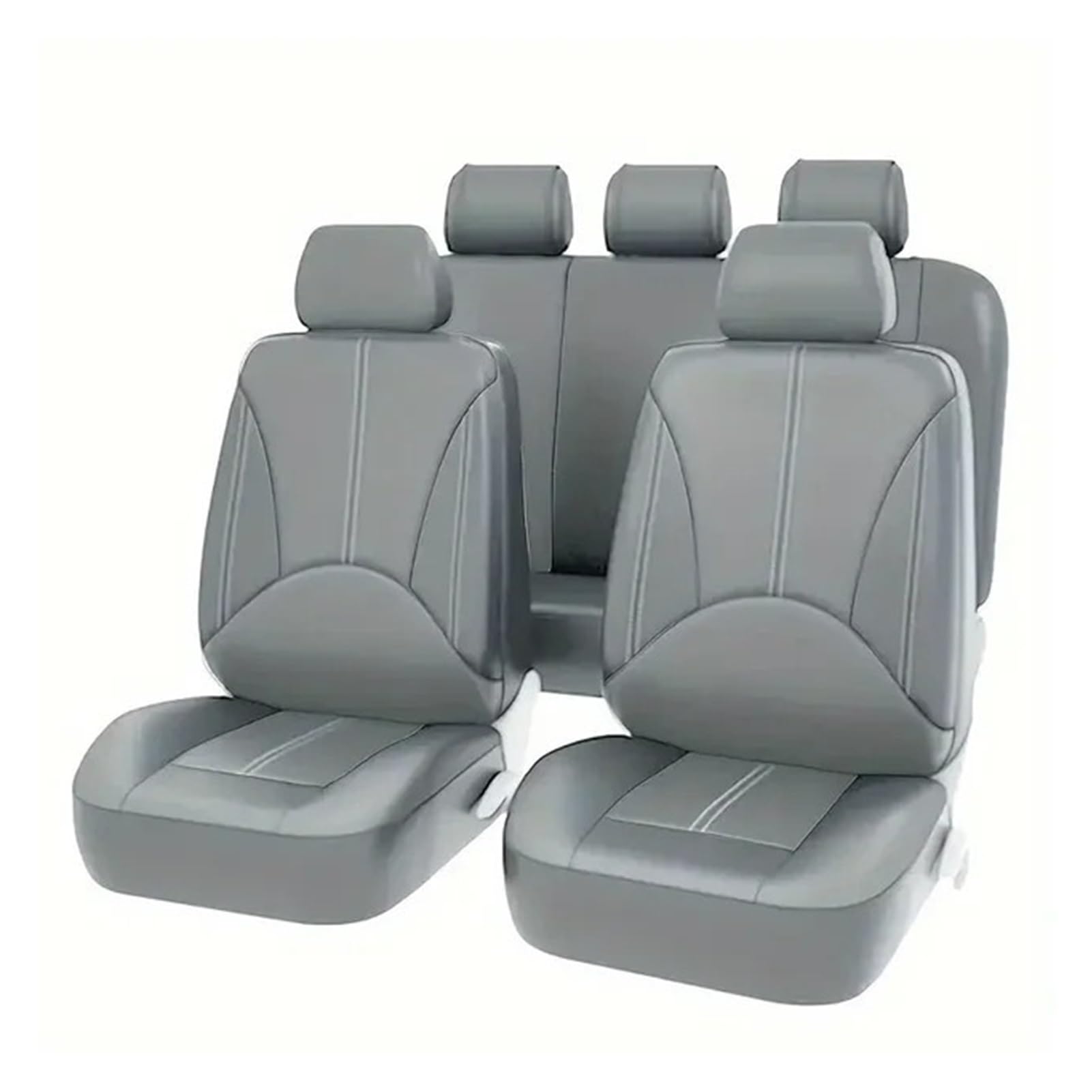 PQMIERA 9-teiliger Universal-Autositzbezug, komplettes Set, PU-Leder, atmungsaktiv, vorne und hinten, passend for Autos, LKWs, Lieferwagen, SUVs(Light Grey) von PQMIERA