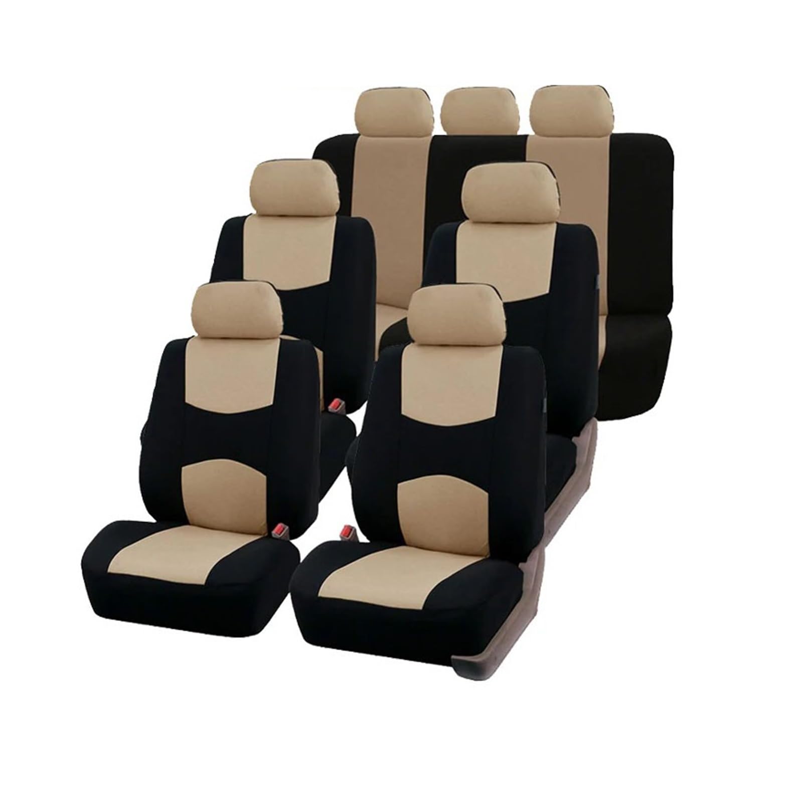 PQMIERA Autositzbezug, belüfteter Stoff, schützt den Sitz, universelles beiges Innenzubehör, geeignet for 1/2/5/7 Sitze(7 Seats-Beige) von PQMIERA