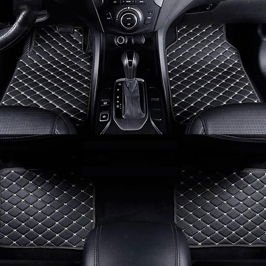 PREB Auto Fußmatten Set für Mitsubishi Lancer-ex 2010-2015, PU-Leder Schutz vor Verschmutzung rutschfeste Auto Fussmatten Zubehör,B/Black-White von PREB