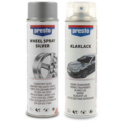 Presto 500 ml Universal Felgenspray, silber + 500 ml Klarlack glänzend von PRESTO