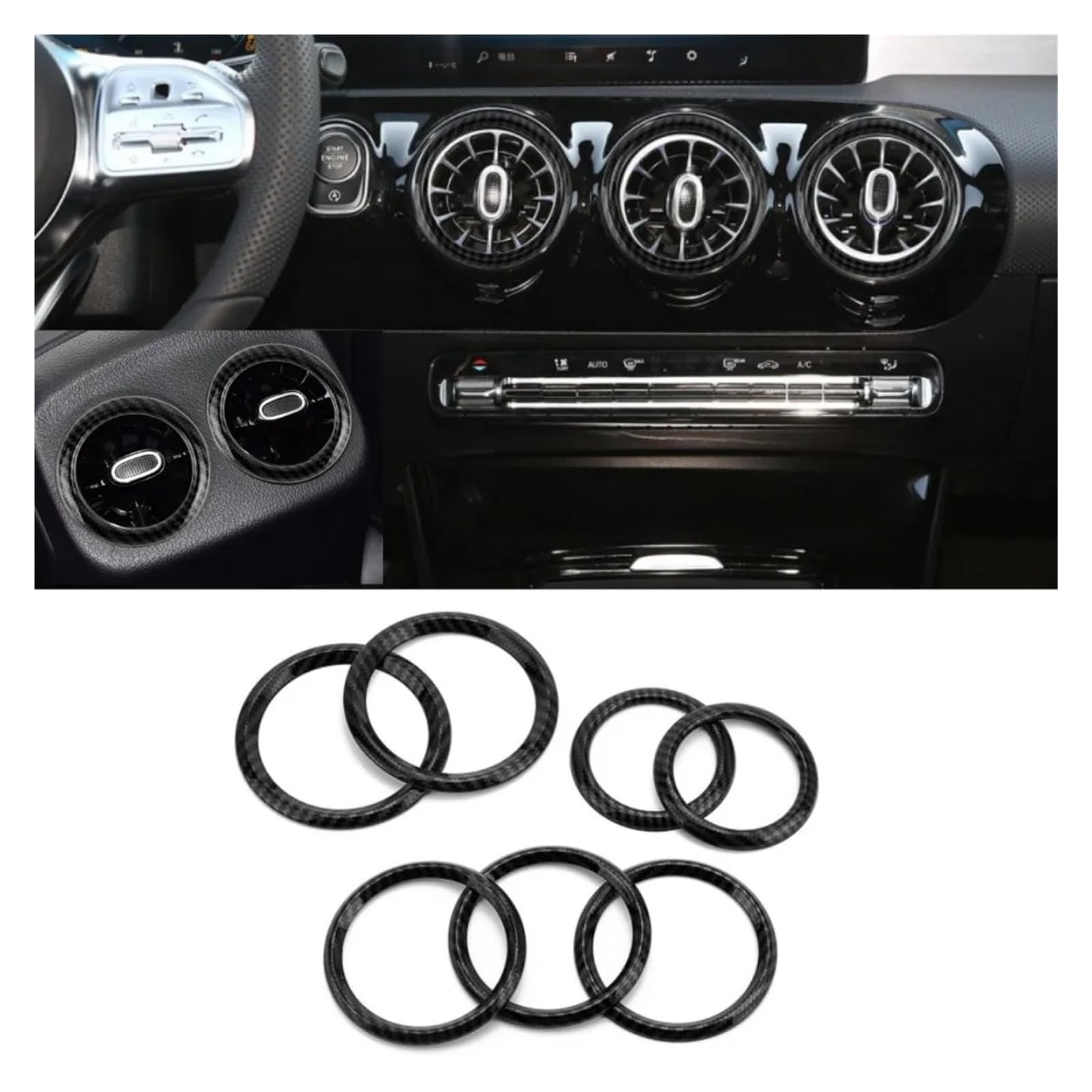 Interieur Mittelkonsole Für AB Für C&LA Für G&LA Für G&LB Klasse W177/247 C118 X247 2020 2021 2022 2023 Auto Lenkrad Air Outlet Ring AC Taste Trim Abdeckung Aufkleber Auto Innenraum Rahmen(Carbon fibe von PRFGSGVBV