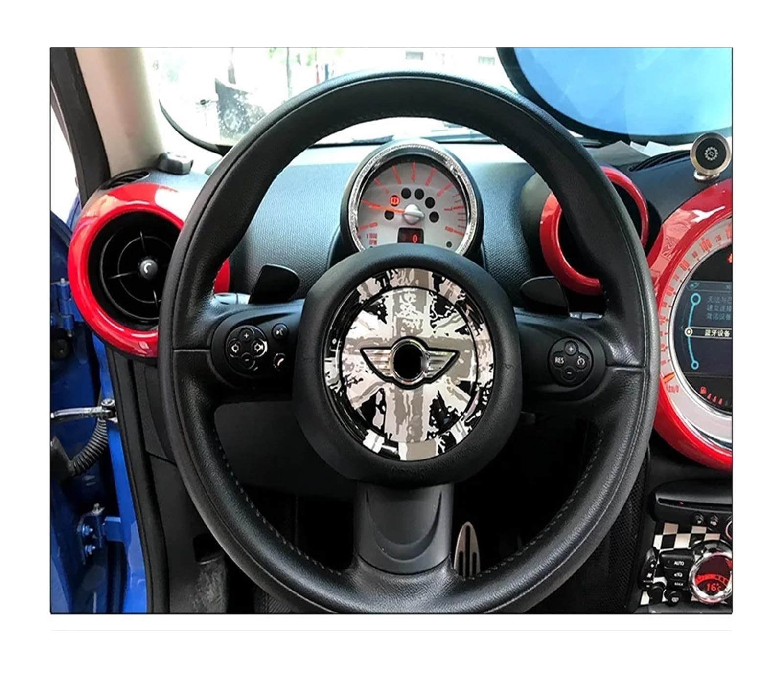 Interieur Mittelkonsole Für C&ooper R55 R56 R57 R58 R59 R60 R61 Für C&lubman Für C&ountryman Auto Lenkrad Mitte Aufkleber Zubehör Auto Innenraum Rahmen(Rainbo) von PRFGSGVBV