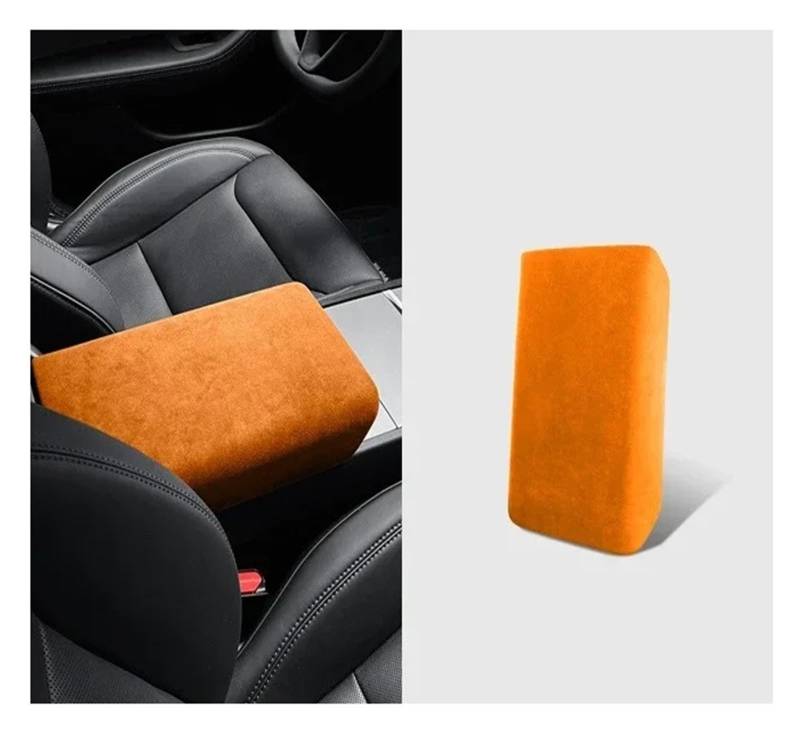 Interieur Mittelkonsole Für T&esla Für Modell 3/3+ Highland 2024 Auto Center Control Armlehne Abdeckung Wildleder Armlehne Panel Abdeckung Shell Dekoration Auto Innenraum Rahmen(Orange) von PRFGSGVBV