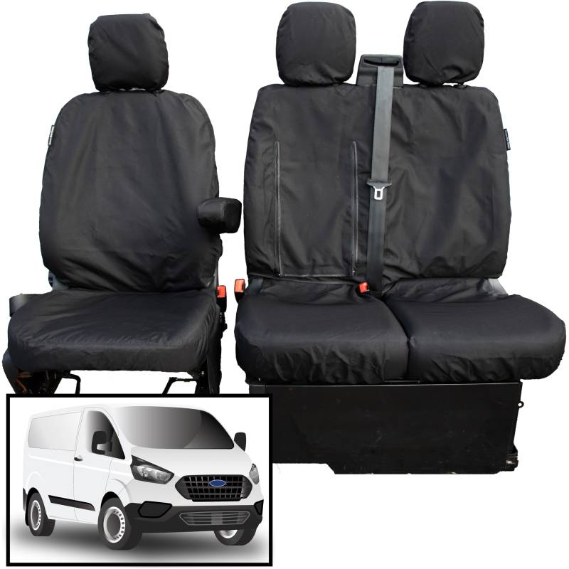 Maßgeschneiderte Sitzbezüge für Ford Transit Custom 2013 bis 2023, Fahrer und Doppel-Beifahrer, wasserdicht, strapazierfähig, einfach anzubringen von PRIMUS SEAT COVERS