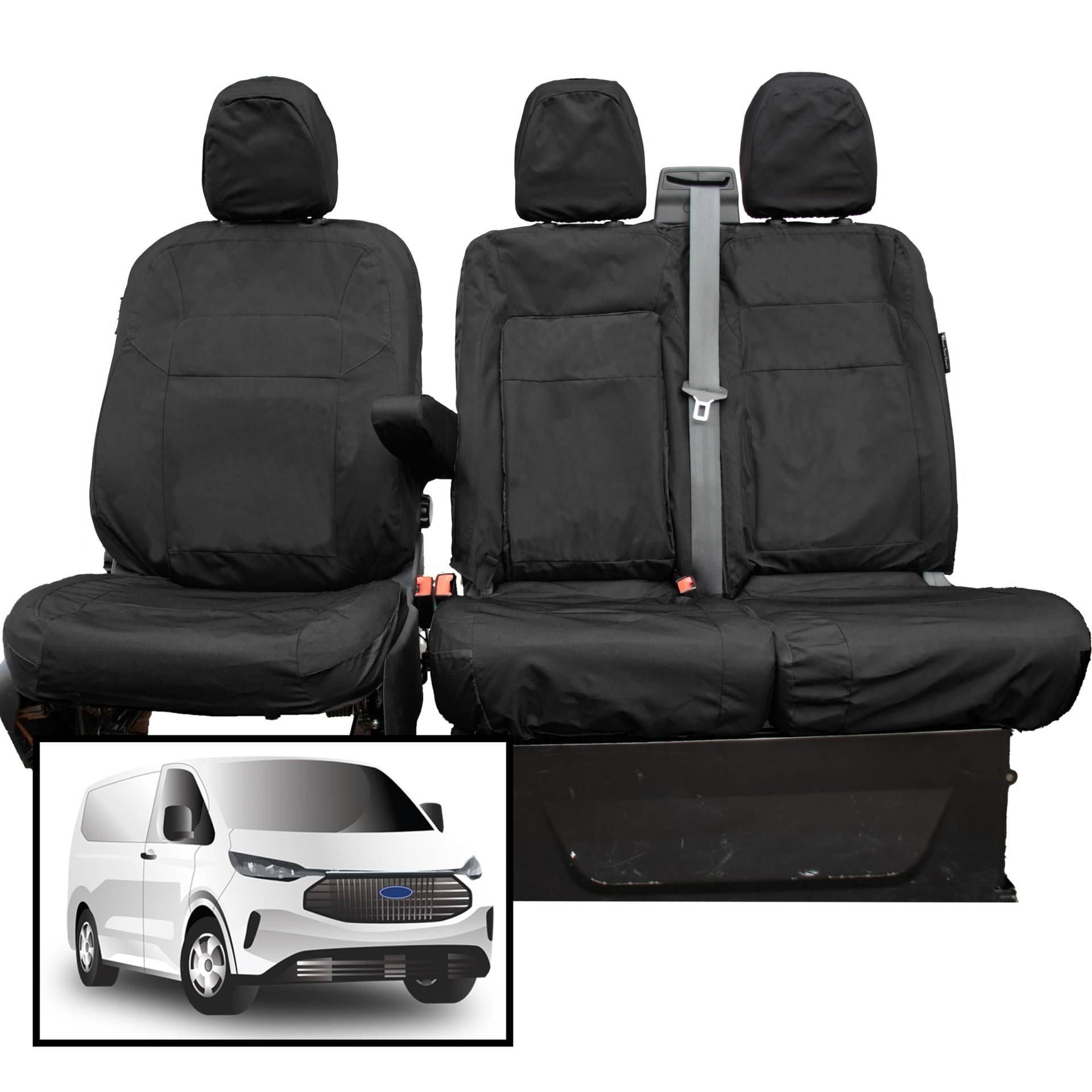 Sitzbezüge für Ford Transit Custom ab 2024, Fahrer- und Doppel-Beifahrer-Sitzbezüge, zusammenklappbar, passend für Ford Transit Custom Sitzbezüge von PRIMUS SEAT COVERS