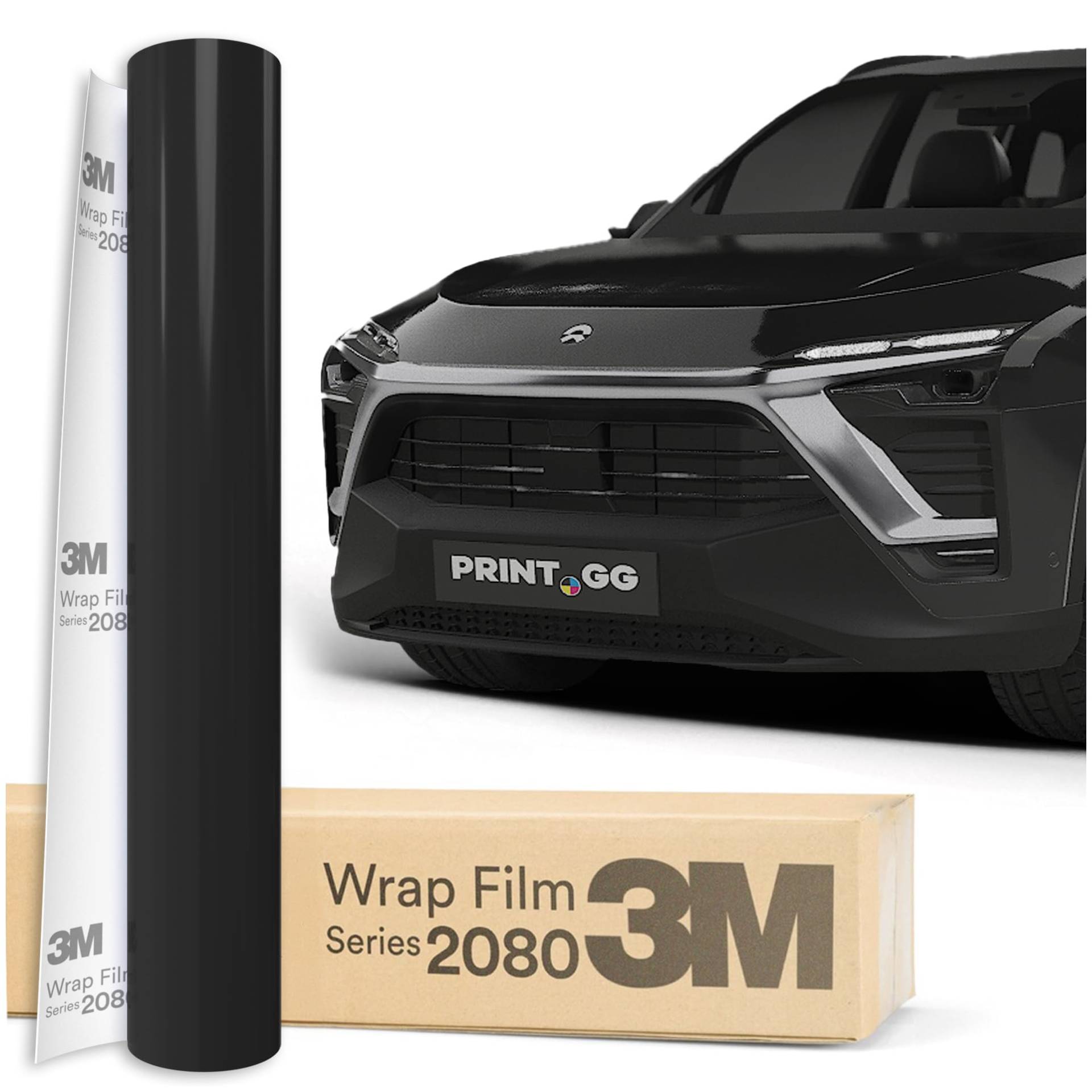 PRINT.GG Autofolie 3M 2080 Glanz Schwarz G12, 152 x 120 cm, Selbstklebende Folie Car Wrapping Folie, Robuste Lackschutzfolie Auto, Motorrad, Boot, Auto Folie mit hervorragender Haftung von PRINT.GG