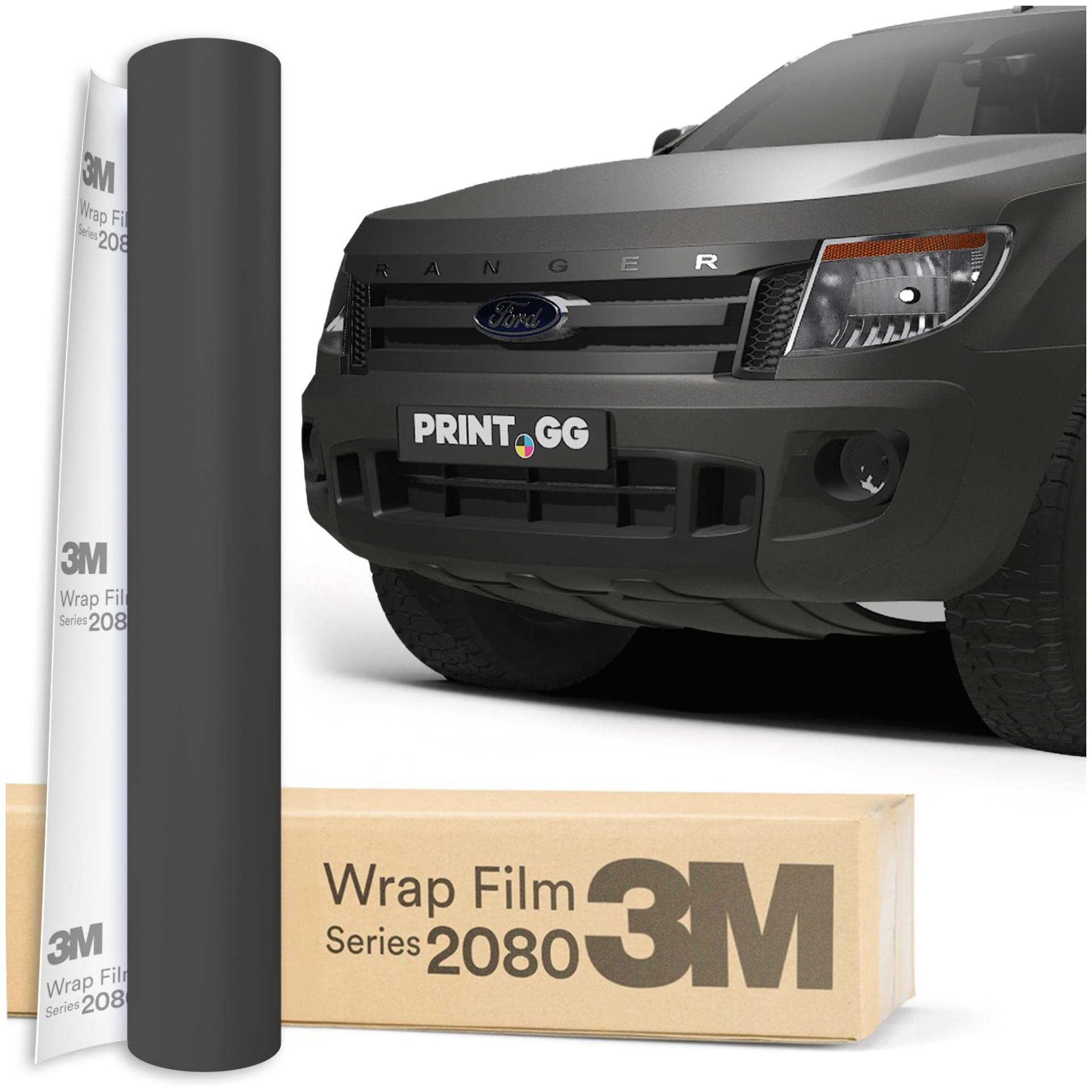 PRINT.GG Autofolie 3M 2080 Mattes Dunkelgrau M261, 152 x 10 cm, Selbstklebende Folie Car Wrapping Folie, Robuste Lackschutzfolie Auto, Motorrad, Boot, Auto Folie mit hervorragender Haftung von PRINT.GG