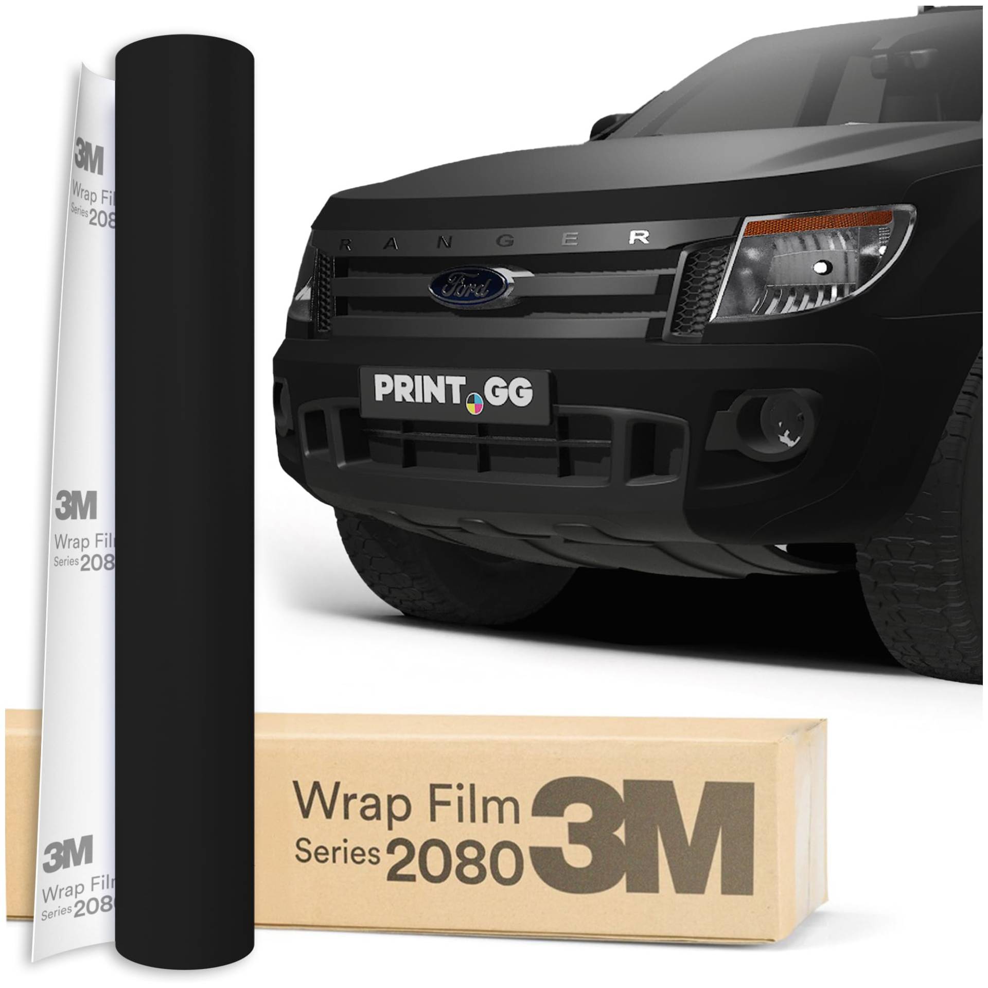 PRINT.GG Autofolie 3M 2080 Mattes Tiefschwarz M22, 152 x 130 cm, Selbstklebende Folie Car Wrapping Folie, Robuste Lackschutzfolie Auto, Motorrad, Boot, Auto Folie mit hervorragender Haftung von PRINT.GG