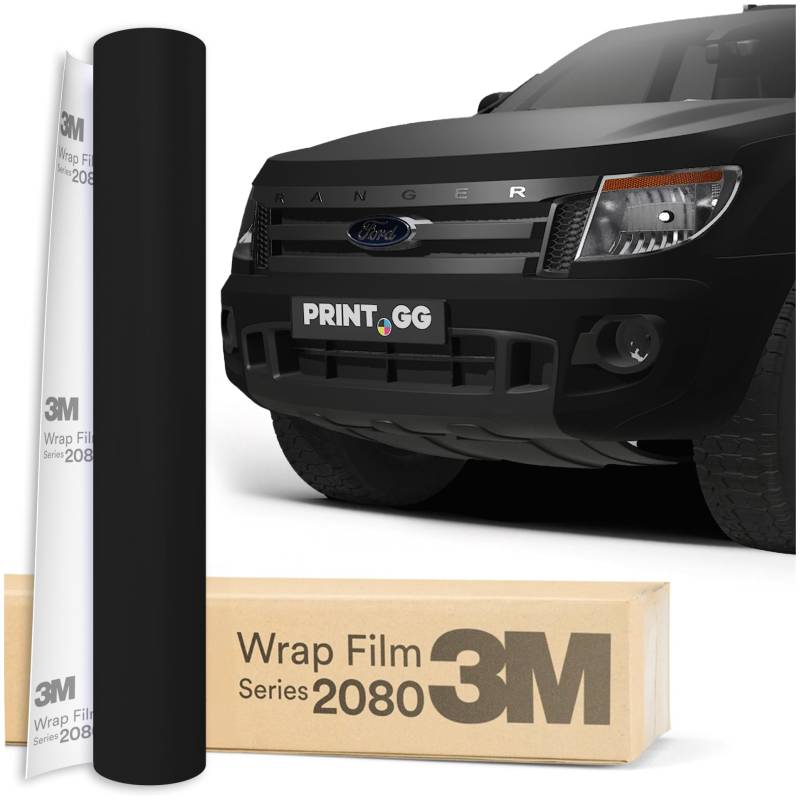 PRINT.GG Autofolie 3M 2080 Mattes Tiefschwarz M22, 152 x 60 cm, Selbstklebende Folie Car Wrapping Folie, Robuste Lackschutzfolie Auto, Motorrad, Boot, Fahrrad, mit hervorragender Haftung von PRINT.GG