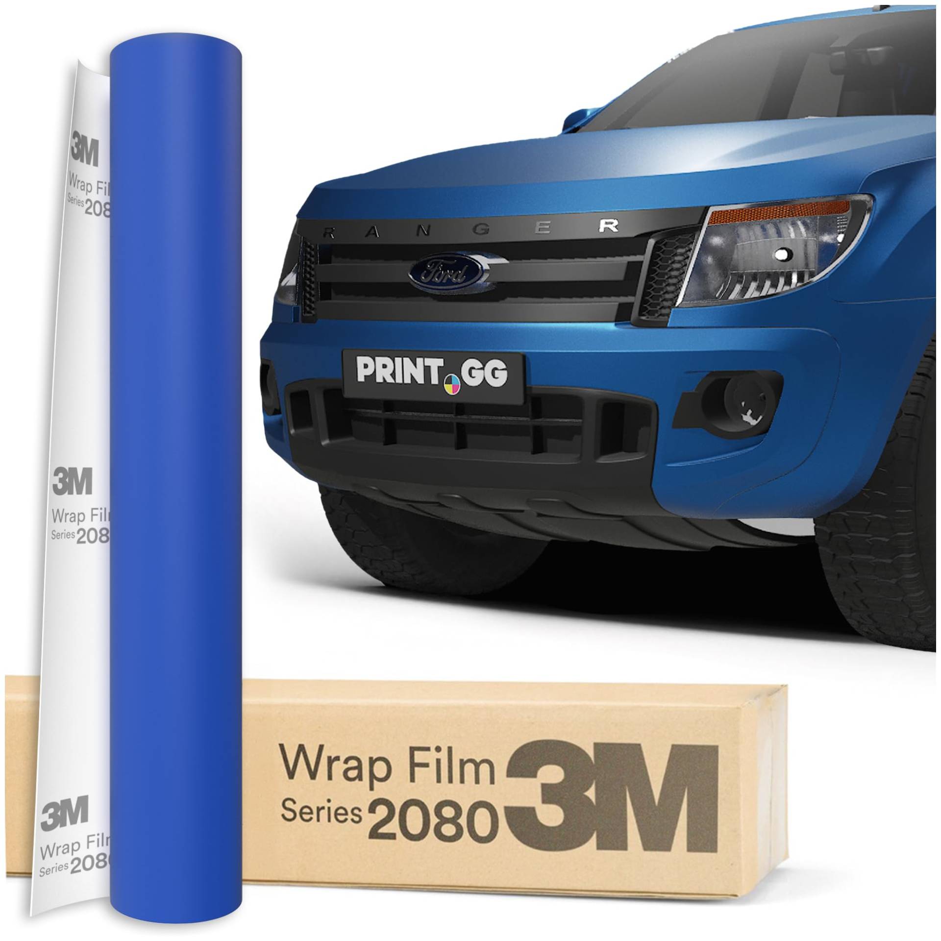 PRINT.GG Autofolie 3M 2080 Satin Perfekt Blau, 152 x 500 cm, Selbstklebende Car Wrap Folie, Lackschutz für Auto, Motorrad, Boot, Fahrrad, UTV, ATV, Van, Bus, Truck von PRINT.GG