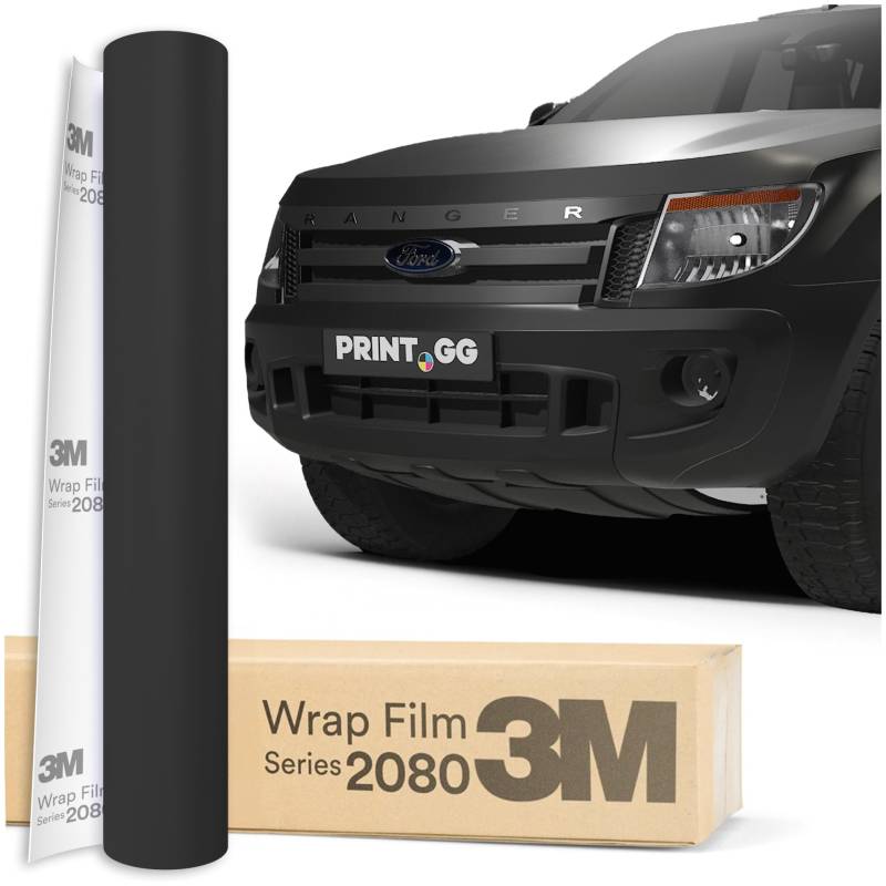 PRINT.GG Autofolie 3M 2080 Satin schwarz S12, 152 x 110 cm, Selbstklebende Car Wrapping Folie, Robuste Lackschutzfolie für Auto, Motorrad, Boot, Auto Folie mit hervorragender Haftung von PRINT.GG