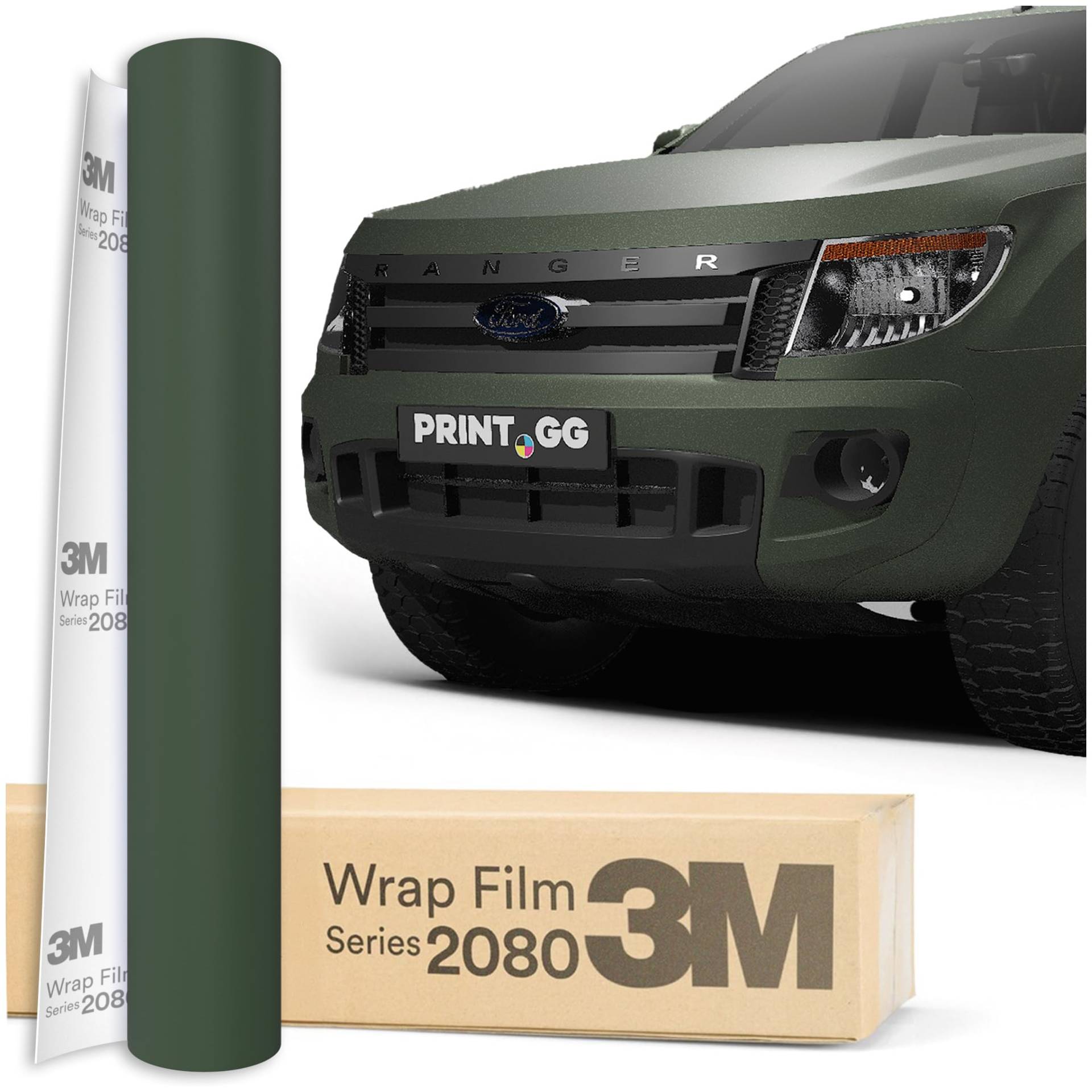 PRINT.GG Autofolie 3M 2080 Tannengrün Metallic M206, 152 x 10 cm, Selbstklebende Folie Car Wrapping Folie, Robuste Lackschutzfolie Auto, Motorrad, Boot, Auto Folie mit hervorragender Haftung von PRINT.GG