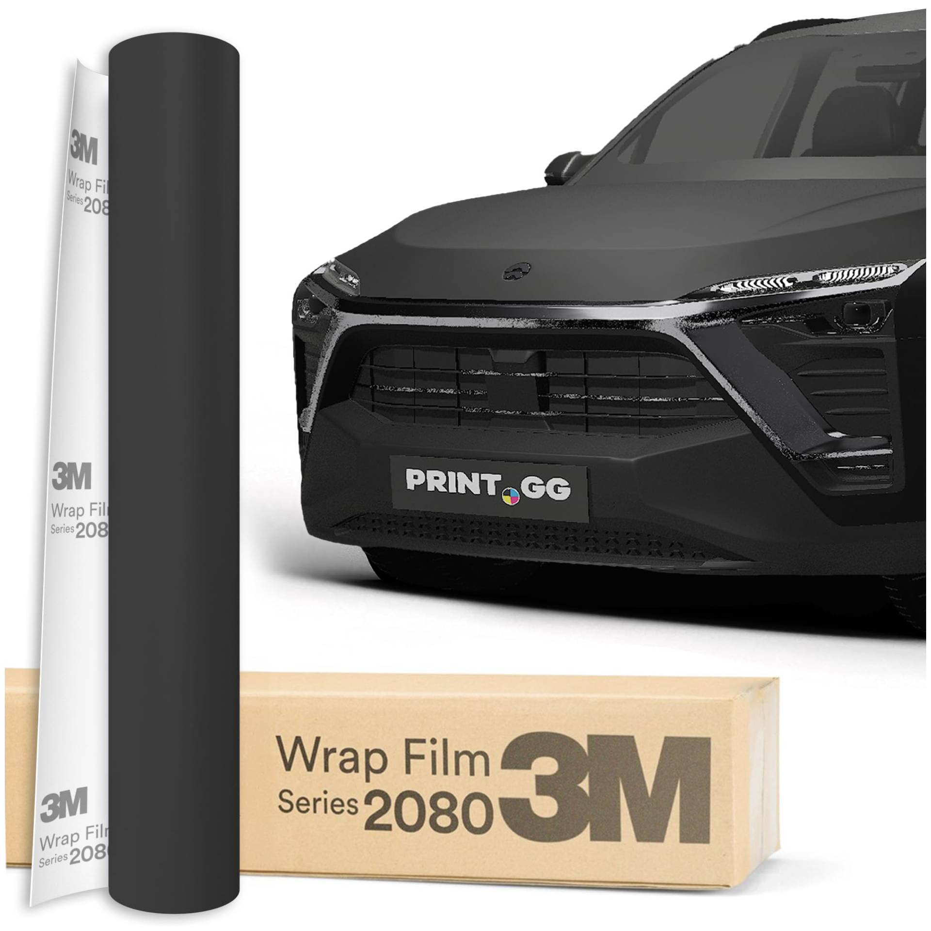 PRINT.GG Autofolie 3M 2080 mattes Schwarz M12, 152 x 10 cm, Selbstklebende Car Wrapping Folie, Robuste Lackschutzfolie für Auto, Motorrad, Boot, Auto Folie mit hervorragender Haftung von PRINT.GG