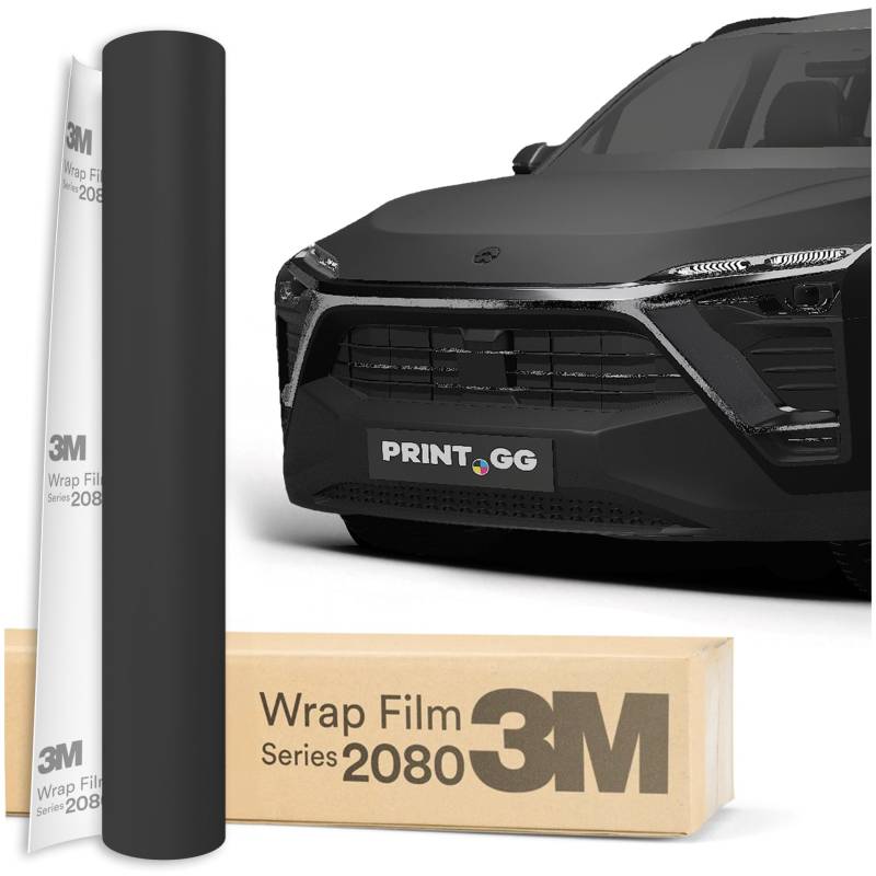 PRINT.GG Autofolie 3M 2080 mattes Schwarz M12, 152 x 100 cm, Selbstklebende Car Wrapping Folie, Robuste Lackschutzfolie für Auto, Motorrad, Boot, Auto Folie mit hervorragender Haftung von PRINT.GG