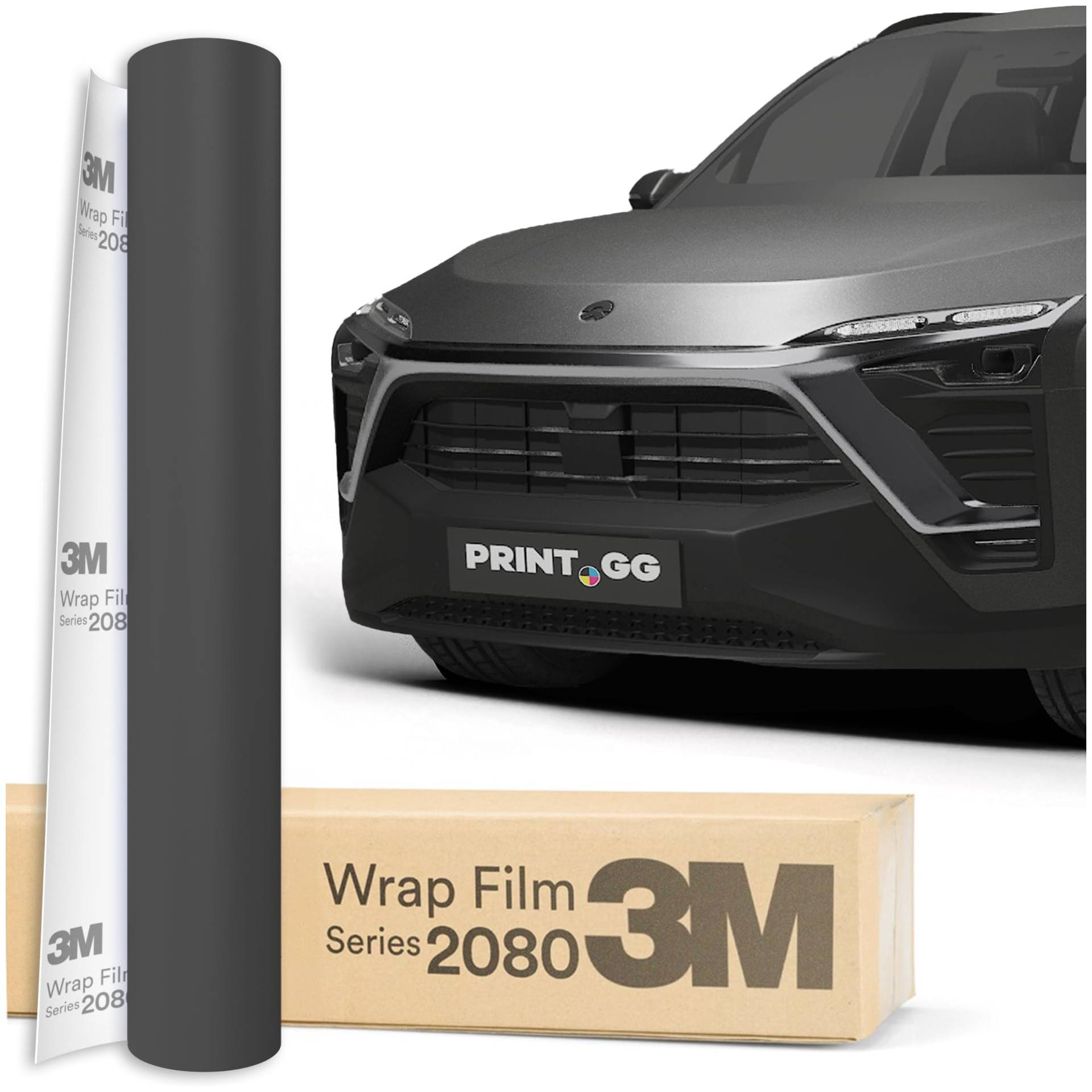 PRINT.GG Autofolie 3M 2080 satiniert dunkelgrau S261, 152 x 20 cm, Selbstklebende Folie Car Wrapping Folie, Robuste Lackschutzfolie Auto, Motorrad, Boot, Auto Folie mit hervorragender Haftung von PRINT.GG