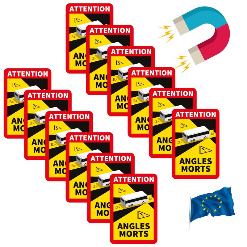 Toter Winkel Aufkleber Frankreich - Angles Morts Magnet Wohnmobil und Bus - magnetschild auto 17 x 25 cm - Wohnmobil Aufkleber Warntafel - LKW Wohnmobil und Bus Magnetschilder Auto (Bus, 12 Stück) von PRINT.GG